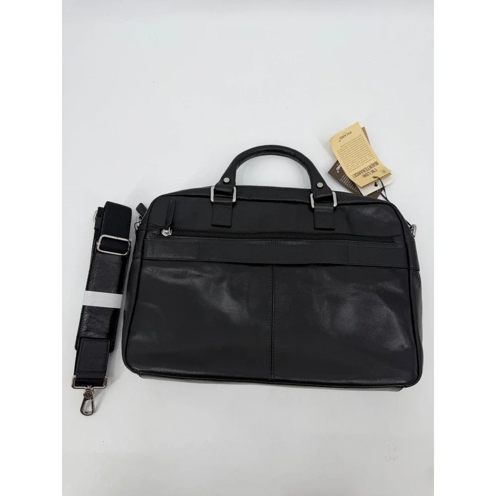 Picard Black Leather Briefcase Slim Laptop Bag Made in Europe NWT